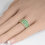 1.36ct G SI 14K Yellow Gold Diamond & Emerald Gemstones Dome Band Ring Size 6.5