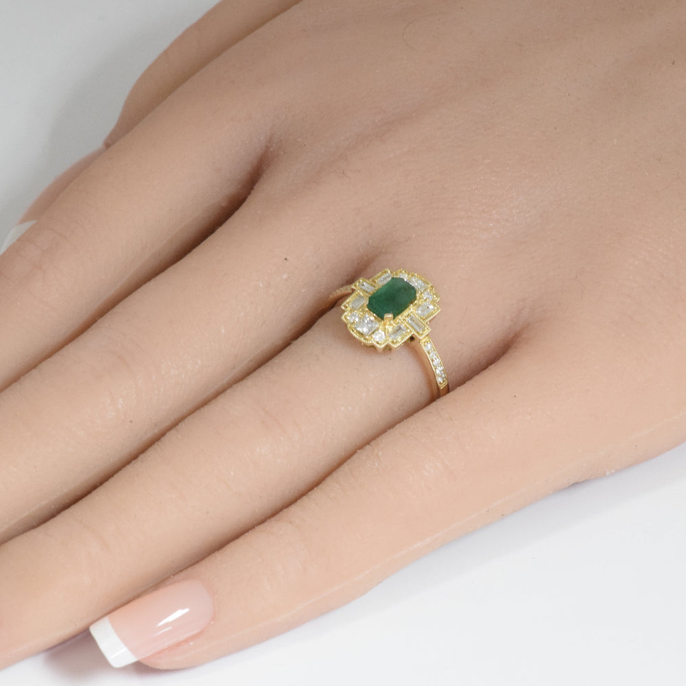 <span style="color:purple">SPECIAL!</span> .97ct G SI 14K Yellow Gold Diamond & Emerald Gemstones Ring Size 6.5