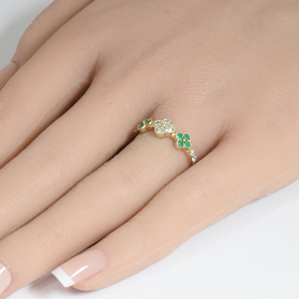 .46ct G SI 14K Yellow Gold Diamond & Emerald Gemstones Ring Size 6.5