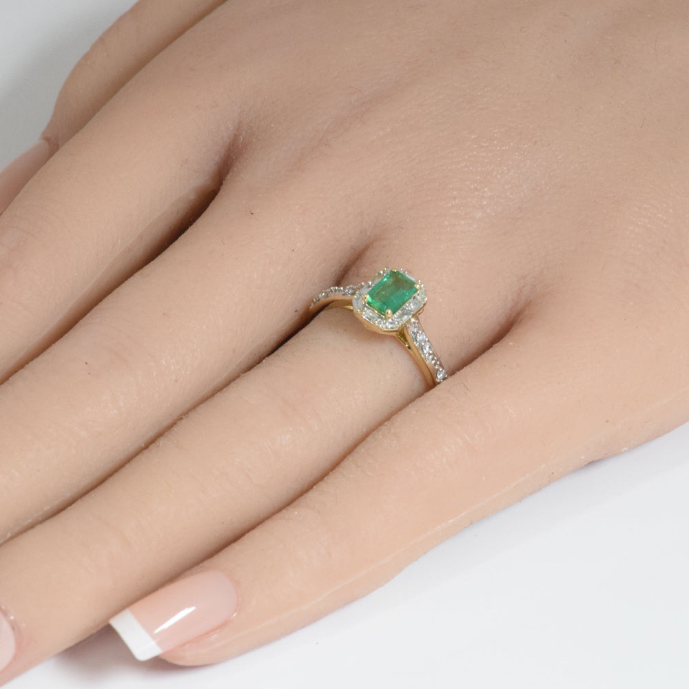 .61ct G SI 14K Yellow Gold Diamond & Emerald Gemstones Ring Size 6.5