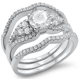  1.50ct Round Cz 3 Rings Wedding Set .925 Sterling Silver Ring