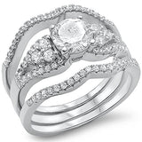  1.50ct Round Cz 3 Rings Wedding Set .925 Sterling Silver Ring