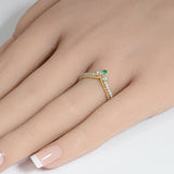 .19ct G SI 14K Yellow Gold Diamond & Emerald Gemstone Beaded Chevron Ring Size 6.5