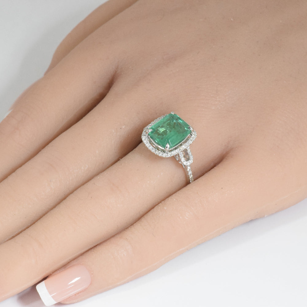 4.00ct G SI 14K White Gold Diamond Natural & Emerald Ring Size 6.5