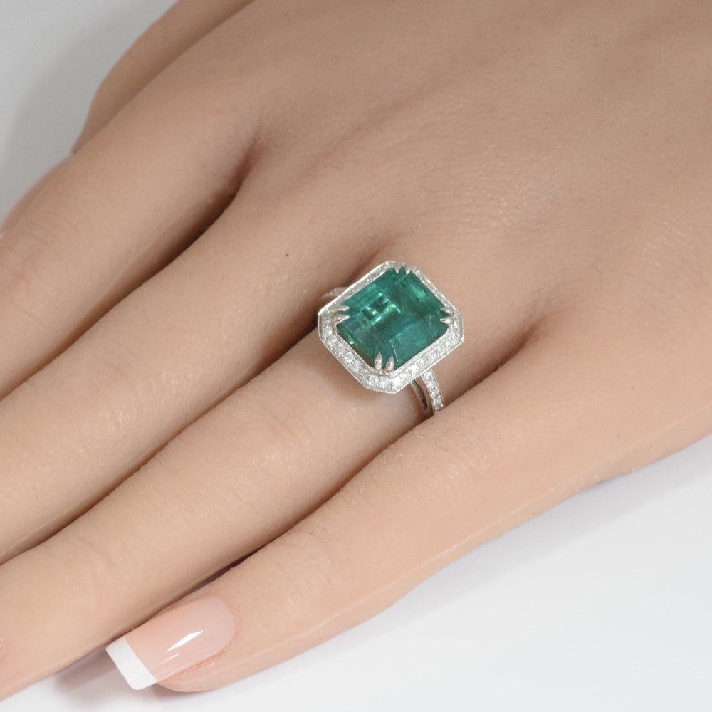 6.19ct G SI 14K White Gold Diamond & Natural Emerald Ring Size 6.5