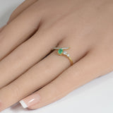 <span style="color:purple">SPECIAL!</span> .36ct G SI 14K Yellow Gold Diamond & Emerald Gemstones Open Ring Size 6.5