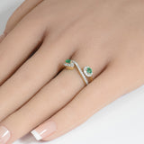 <span style="color:purple">SPECIAL!</span> .59ct G SI 14K Yellow Gold Diamond & Emerald Double Shank Band Ring Size 6.5