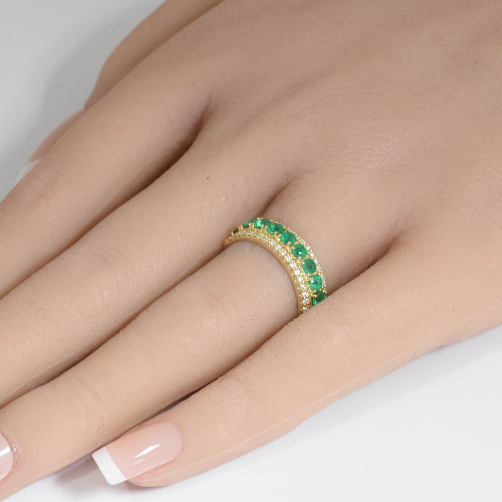 1.14ct G SI 14K Yellow Gold Diamond & Emerald Gemstones Band Ring Size 6.5