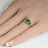 <span style="color:purple">SPECIAL!</span> 1.61ct G SI 14K Yellow Gold Three Stone Green Emerald Gemstones Ring Size 6.5