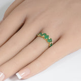 <span style="color:purple">¡ESPECIAL!</span> Anillo de oro amarillo de 14 quilates con diamantes redondos y esmeraldas de 1.21 ct G SI, talla 6.5