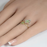 .29ct G SI 14K Yellow Gold Diamond & Emerald Gemstones Butterfly Ring Size 6.5