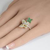 <span style="color:purple">SPECIAL!</span> .91ct G SI 14K Yellow Gold Diamond & Emerald Gemstone Butterfly Ring Size 6.5