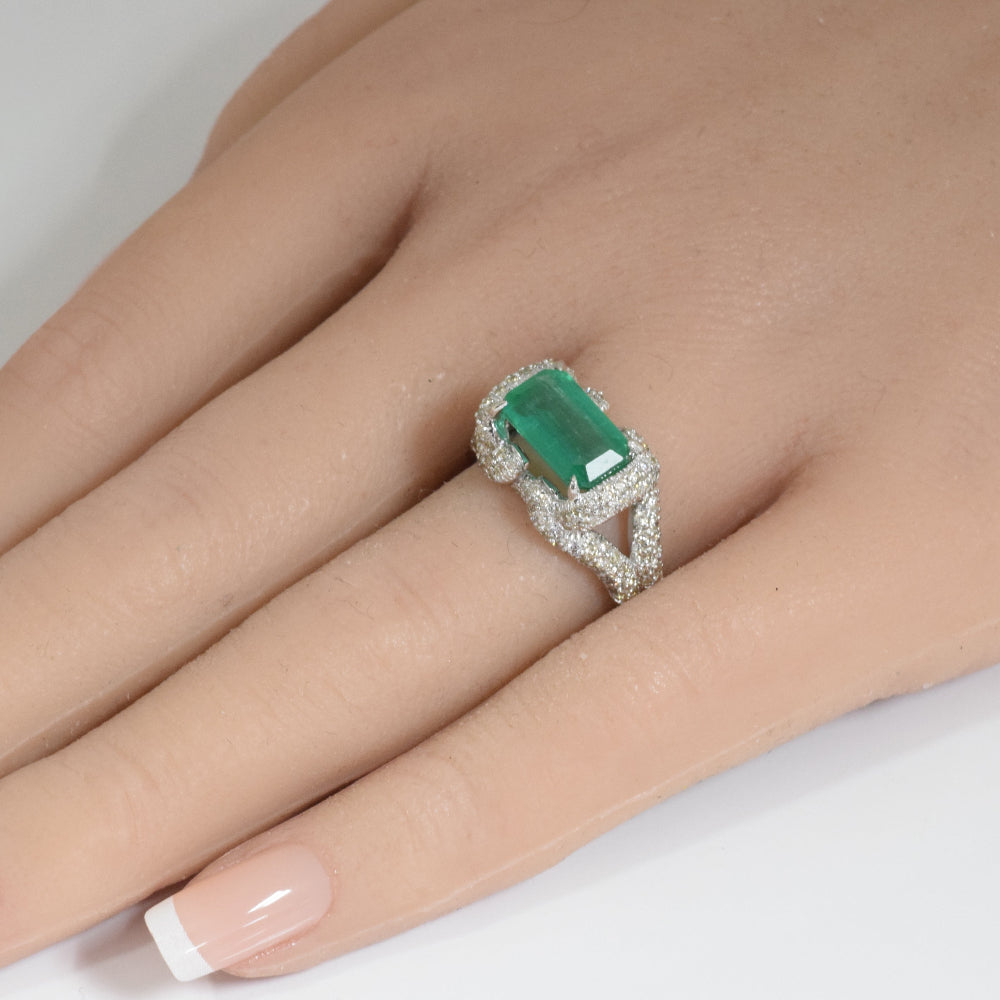 <span style="color:purple">SPECIAL!</span> 3.47ct G SI 14K White Gold Diamond & Emerald Gemstone Ring Size 6.5