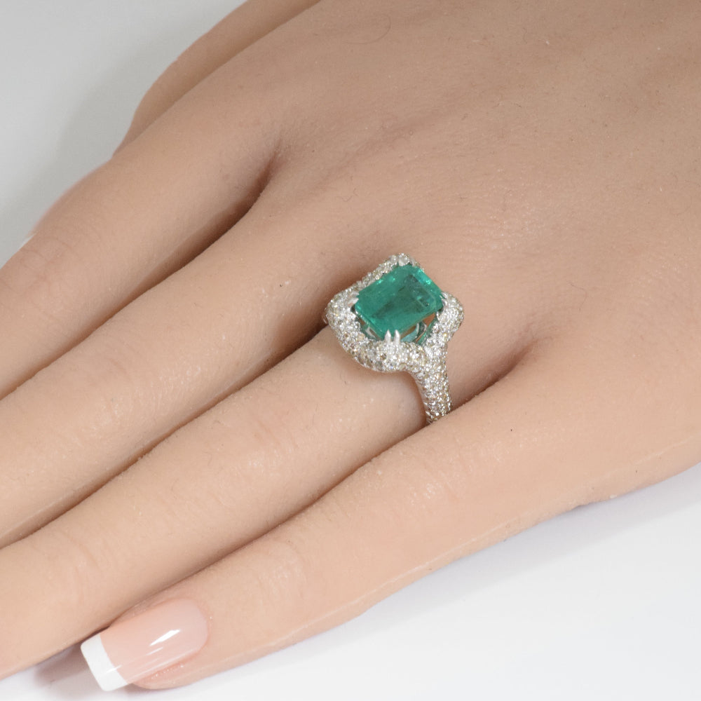 4.27ct G SI 14K White Gold Diamond & Emerald Gemstone Ring  Size 6.5