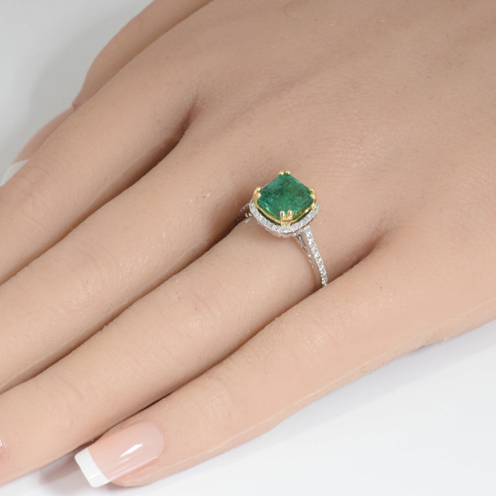 2.63ct G SI 14K White & Yellow Gold Diamond & Emerald Gemstone Ring Size 6.5