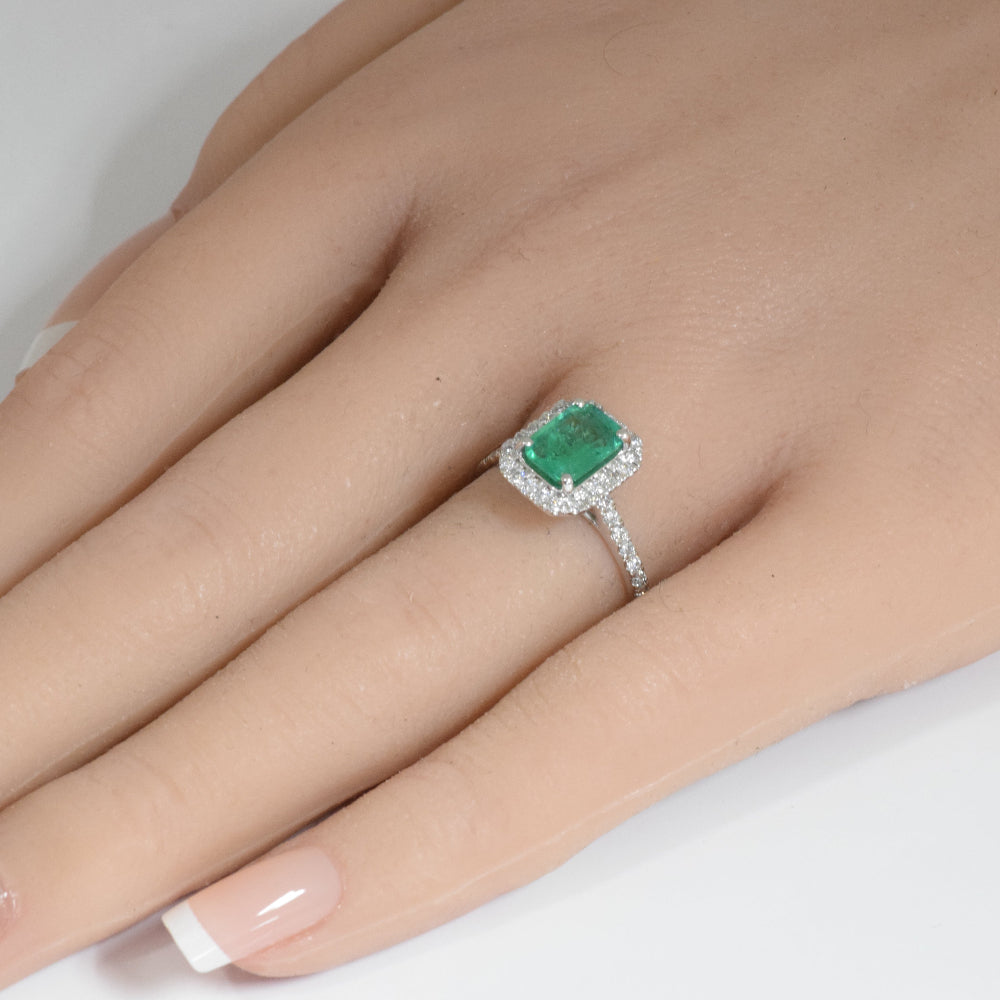<span style="color:purple">SPECIAL!</span>1.73ct G SI 14K White Gold Emerald Gemstone & Diamond Ring Size 6.5