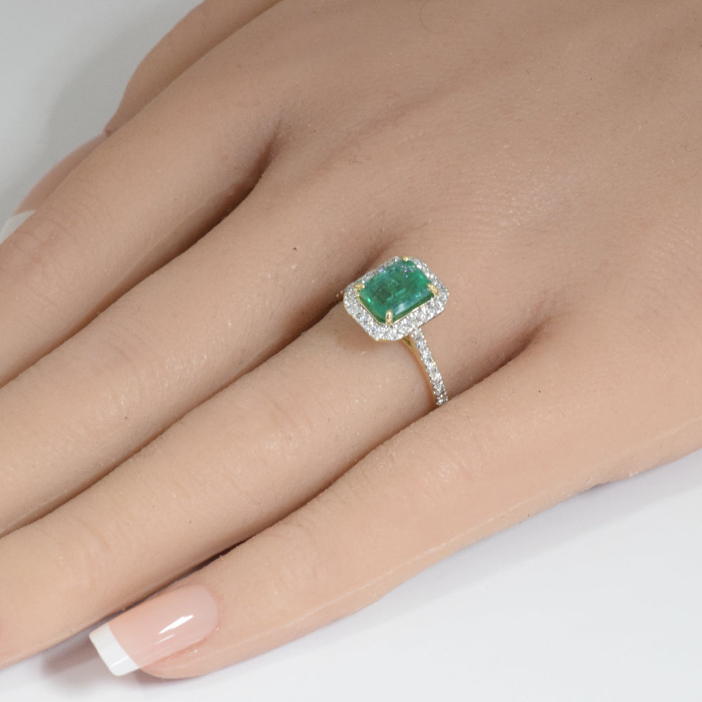 <span style="color:purple">SPECIAL!</span>1.84ct G SI 14K Yellow Gold Emerald Gemstone & Diamond Ring Size 6.5