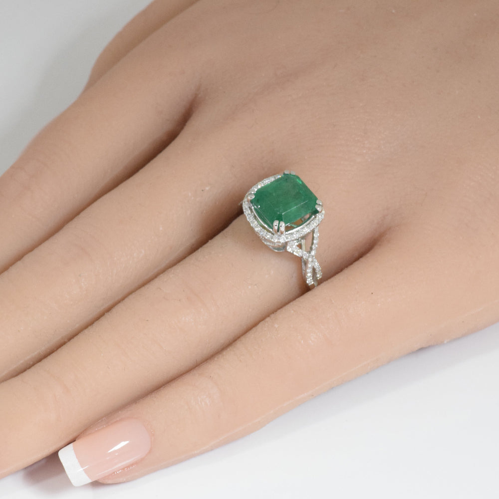 <span style="color:purple">SPECIAL!</span> 3.85ct G SI 14K White Gold Emerald Gemstone & Diamond Ring Size 6.5