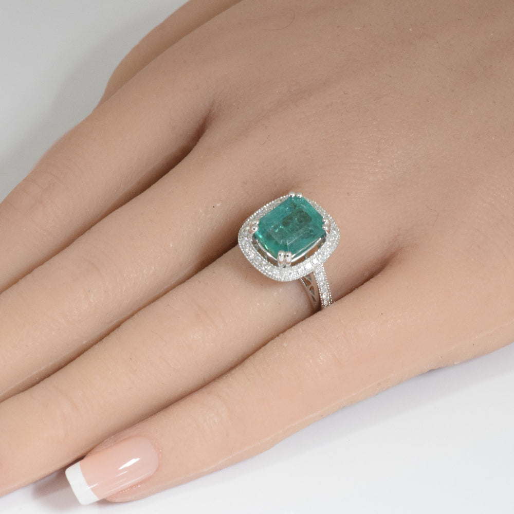 4.87ct G SI 14K White Gold Emerald Gemstone & Diamond Ring Size 6.5