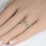 <span style="color:purple">SPECIAL!</span>.67ct G SI 14K Yellow Gold Diamond & Emerald Gemstone Wrap Around Ring Size 6.5
