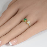 <span style="color:purple">SPECIAL!</span>.82ct G SI 14K Yellow Gold Radiant Shape Diamond & Pear Cut Emerald Gemstone Open Ring Size 6.5