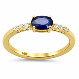 .76ct G SI 14K Yellow Gold Diamond & Oval Blue Sapphire Gemstone Ring Size 6.5