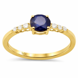 .72ct G SI 14K Yellow Gold Diamond  & Round Blue Sapphire Gemstone Ring Size 6.5