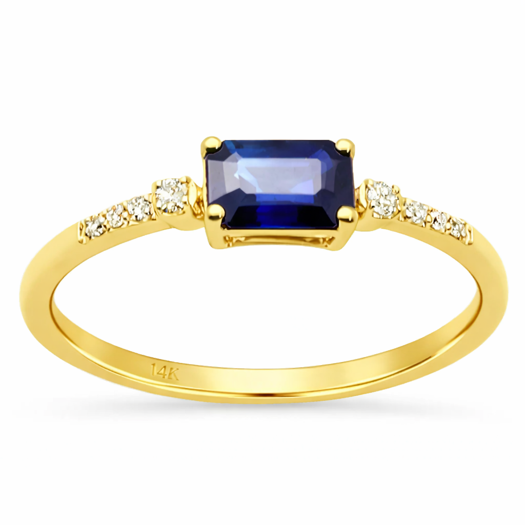 .65ct G SI 14K Yellow Gold Diamond & Blue Sapphire Gemstone Ring Size 6.5