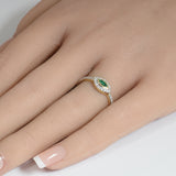 .32ct G SI 14K Yellow Gold Diamond & Emerald Gemstone Evil Eye Band Ring Size 6.5