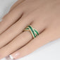 <span style="color:purple">SPECIAL!</span>2.43ct G SI 14K Yellow Gold Diamond & Emerald Gemstone Criss Cross Ring Size 6.5