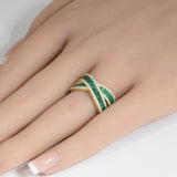 2.43ct G SI 14K Yellow Gold Diamond & Emerald Gemstone Criss Cross Ring Size 6.5