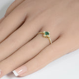 .44ct G SI 14K Yellow Gold Diamond & Emerald Gemstone Clover Design Ring Size 6.5