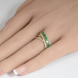 1.10ct G SI 14K Yellow Gold Diamond & Emerald Gemstone Wrap Around Band Ring Size 6.5