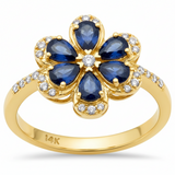 <span style="color:purple">SPECIAL!</span> 1.37ct G SI 14K Yellow Gold Diamond & Blue Sapphire Gemstone Flower Ring Size 6.5
