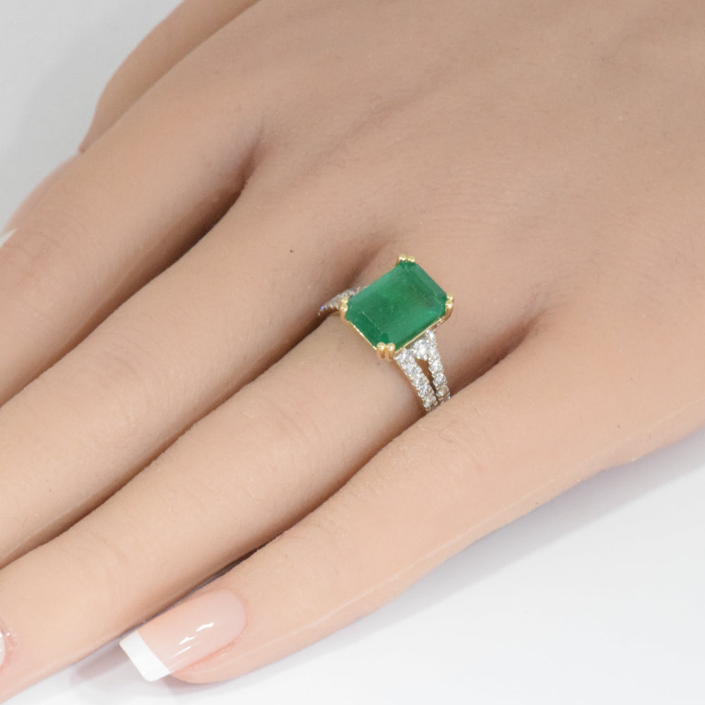 3.72ct G SI 14K Yellow Gold Emerald Gemstone & Diamond Ring Size 6.5