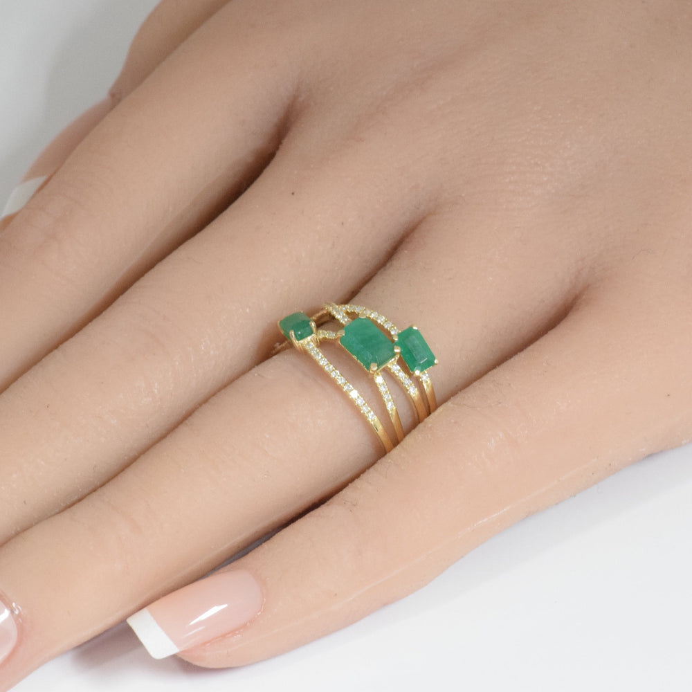 1.53ct G SI 14K Yellow Gold Diamond & Emerald Gemstone Ring Size 6.5