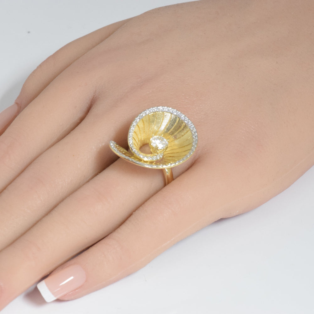 1.08ct G SI 14K Yellow Gold Diamond Dome Sprial Modern Ring Size 6.5