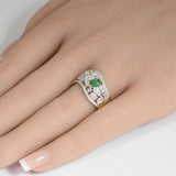 1.93ct G SI 14K Yellow Gold Multi Shape Diamond & Emerald Gemstone Ring Band Size 6.5