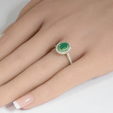 <span style="color:purple">¡ESPECIAL!</span>Anillo tipo halo de oro amarillo de 14K con diamante y esmeralda de 1.10 ct G SI, talla 6.5