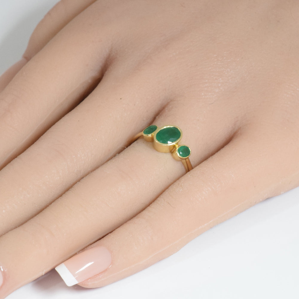 1.18ct G SI 14KT Yellow Gold Oval Shape Emerald Gemstone Ring Size 6.5