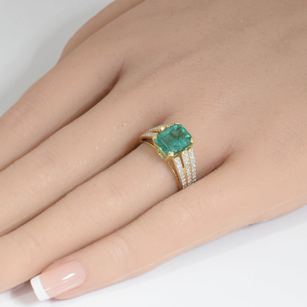 <span style="color:purple">SPECIAL!</span>2.63ct G SI 14K Yellow Gold Diamond & Emerald Gemstone Ring Size 6.5