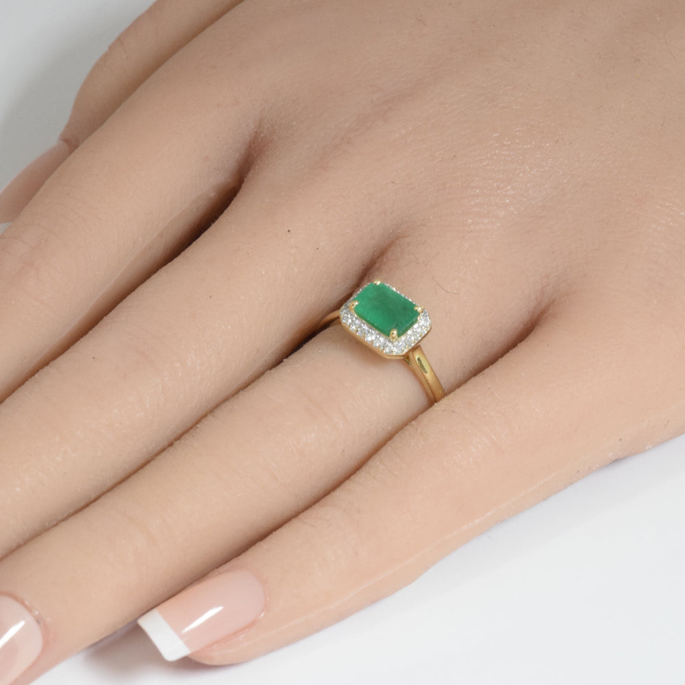 .93ct G SI 14K Yellow Gold Diamond & Emerald Gemstone Ring Size 6.5