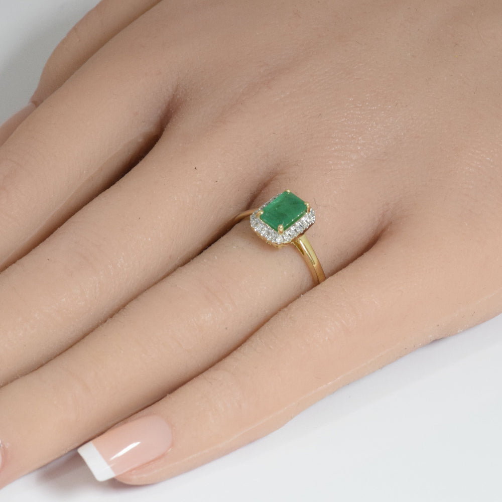 .96ct G SI 14K Yellow Gold Diamond & Emerald Gemstone Ring Size 6.5