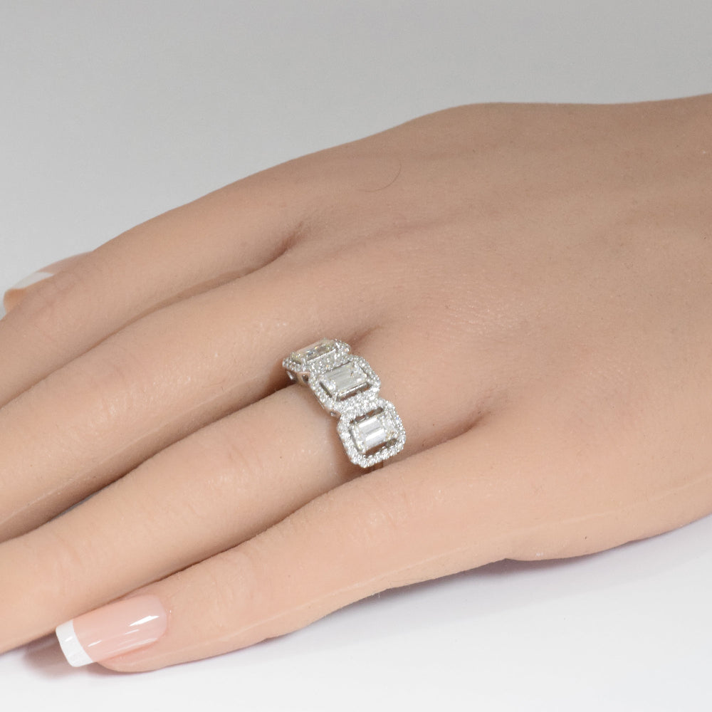 1.90ct G SI 14K White Gold Diamond & Emerald Cut Engagement Ring Size 6.5