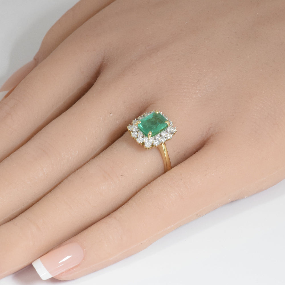 1.89ct G SI 14K Yellow Gold Diamond & Emerald Gemstone Ring Size 6.5