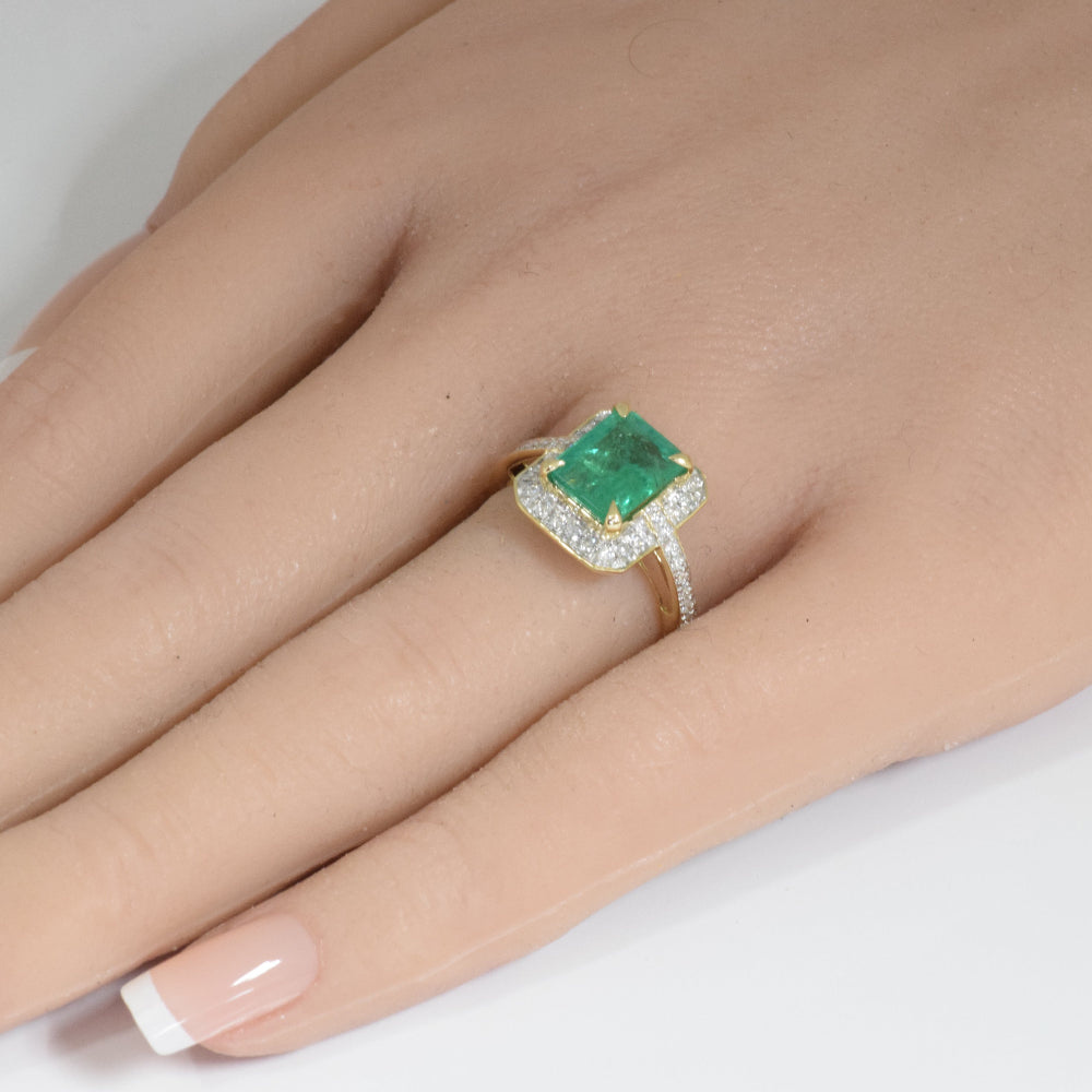 <span style="color:purple">SPECIAL!</span> 2.68ct G SI 14K Yellow Gold Diamond & Emerald Gemstone Ring Size 6.5
