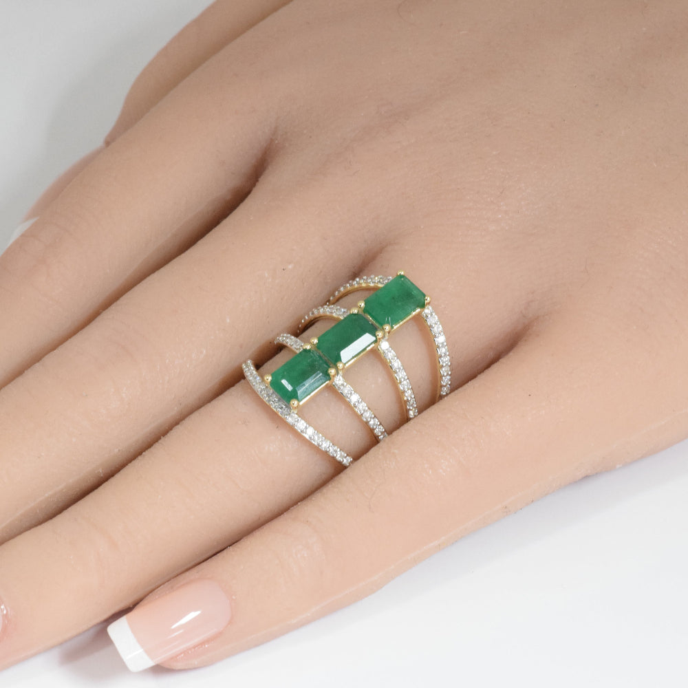 3.23ct G SI 14K Yellow Gold Diamond & Emerald Gemstone Ring Size 6.5