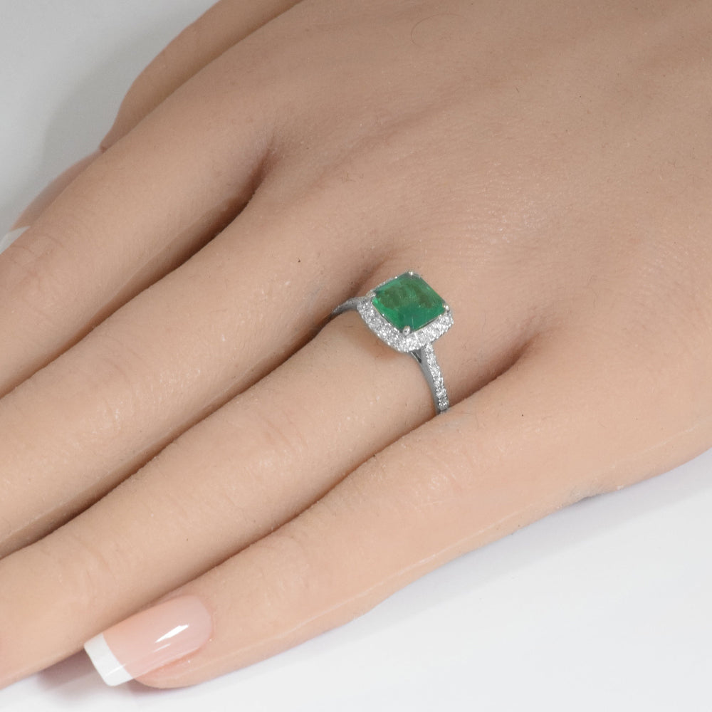 <span style="color:purple">SPECIAL!</span> 1.86ct G SI 14K White Gold Cushion Shape Emerald Gemstone & Diamond Ring Size 6.5