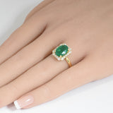 3.11ct G SI 14K Yellow Gold Oval Natural Emerald Gemstone & Diamond Ring Size 6.5