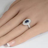 1.11ct G SI 14K White Gold Diamond & Oval Shape Blue Sapphire Gemstone Ring Size 6.5